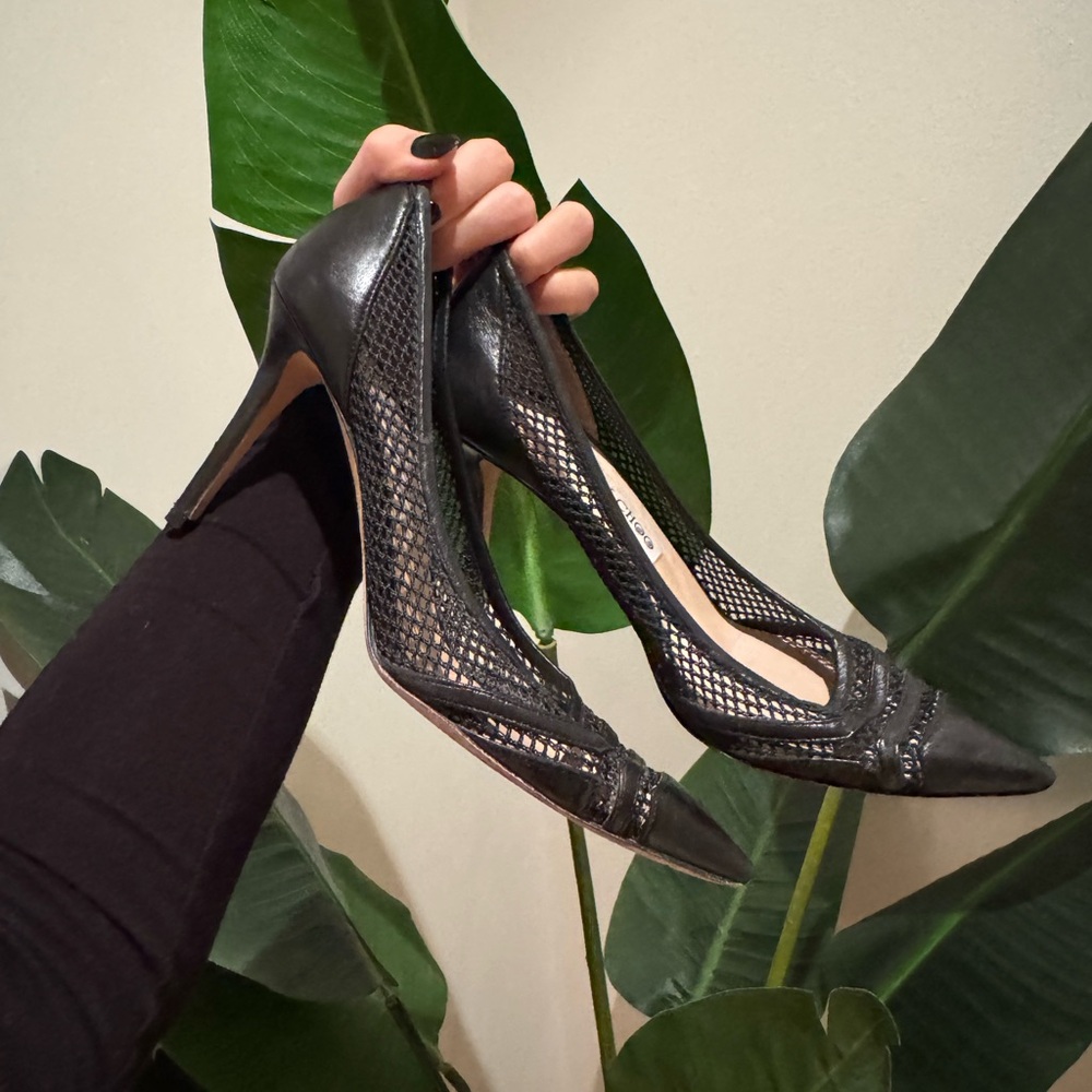 Elegant Black Mesh Jimmy Choo Heels (Size 37)
